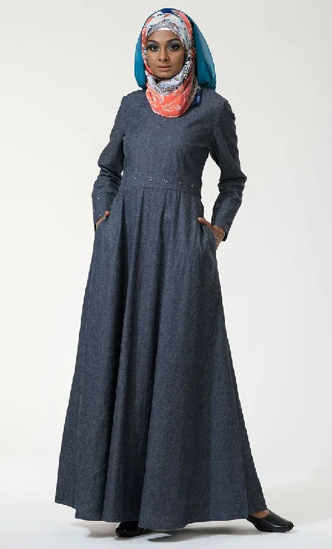 Chic Lounge Metallic eyelets detail flared abaya dress