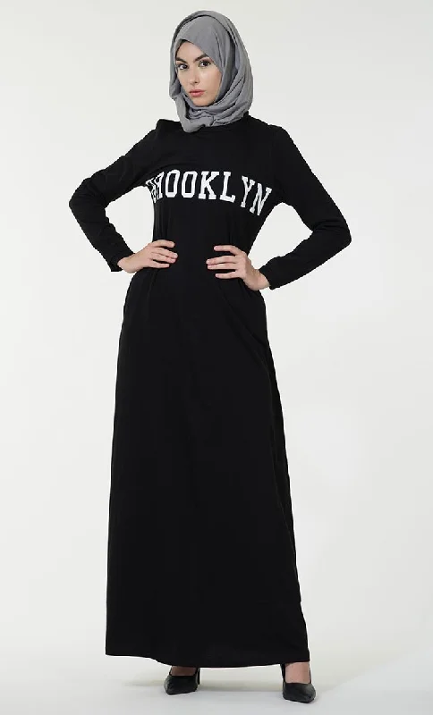 Easy Fashion Brooklyn Text Baisc Everyday Wear Abaya Dress