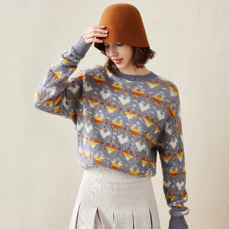 Effortless Comfort 100% Cashmere Pastel Heart Knit Sweater