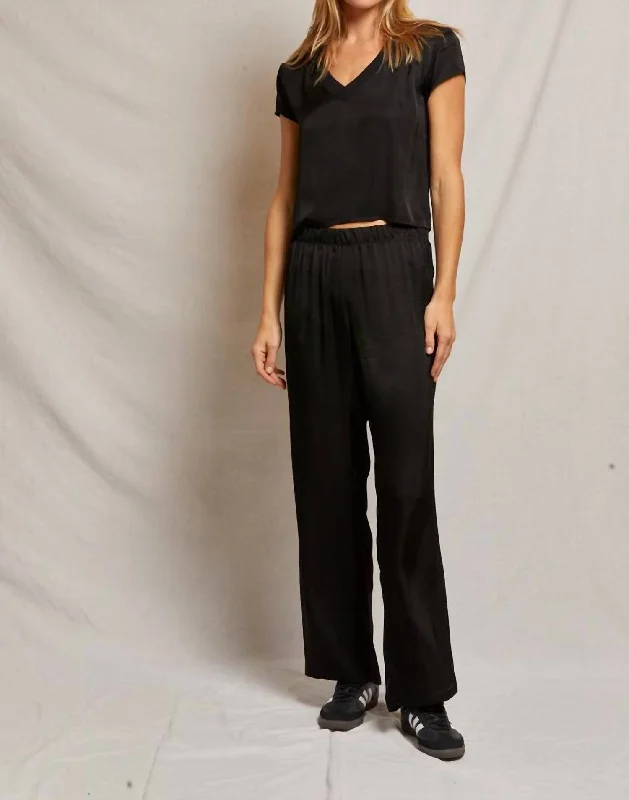Relaxed Dresses Camile Satin Wide Leg Pants In True Black