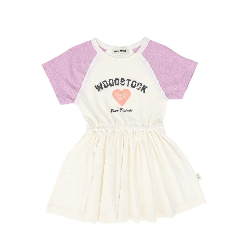 Relaxed Fashion TOCOTO VINTAGE PURPLE/WHITE WORDED DRESS