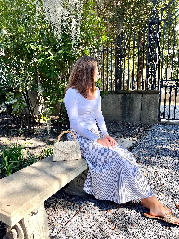 Soft Looks Hanley Midi Skirt Gray Seersucker