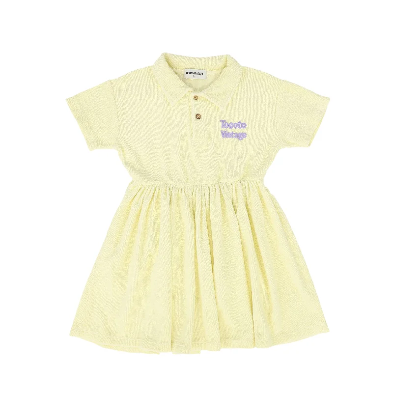 Retro Dress TOCOTO VINTAGE PALE YELLOW TERRY COLLAR DRESS