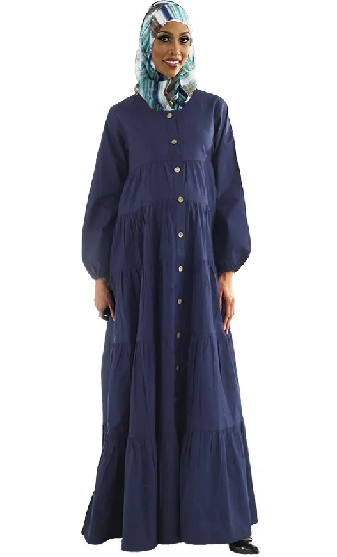 Fashion Comfort Multi Tiered Button Down Maternity Wear Abaya Dress