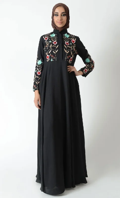 Quality Tailoring Floral and heart embroidered traditional abaya dress