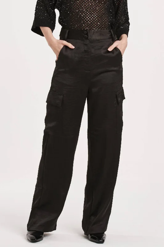 Relaxed Fit Esmeralda Cargo Satin Pants In Black