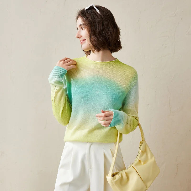 Exquisite Design 100% Cashmere Gradient Color Knit Sweater