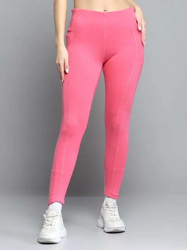 Wandering freely Women Pink Solid Regular Fit legging