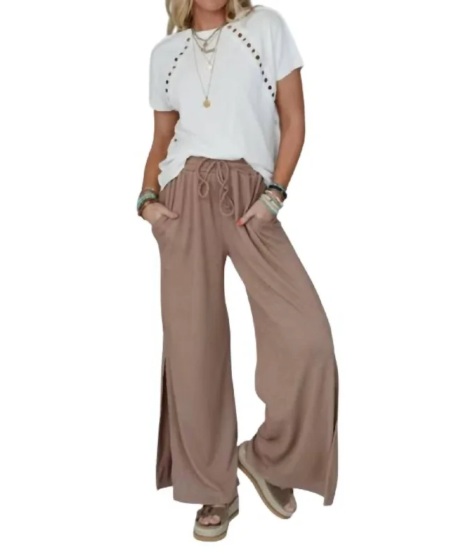 Sports Tights Loving Thoughts Textured Wide Leg Pants In Mocha