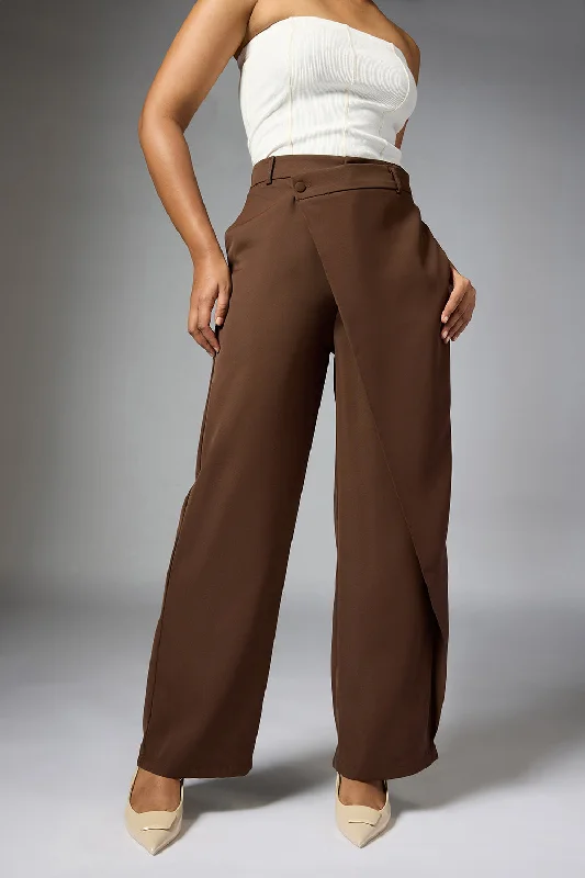 Sports Fitness Style Cedar Brown Wrap Front Korean Pants