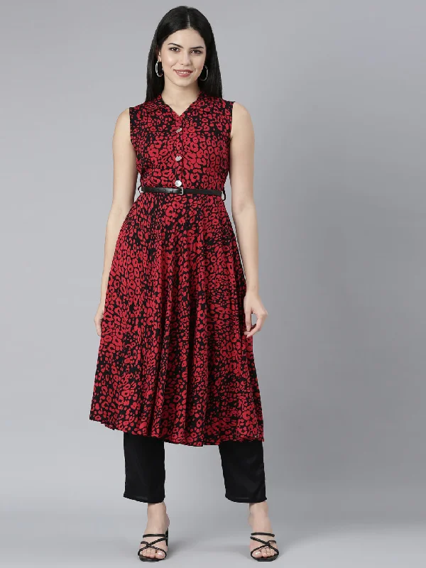 Sports Yoga Style Neerus Red Straight Casual Animal Maxi Dresses