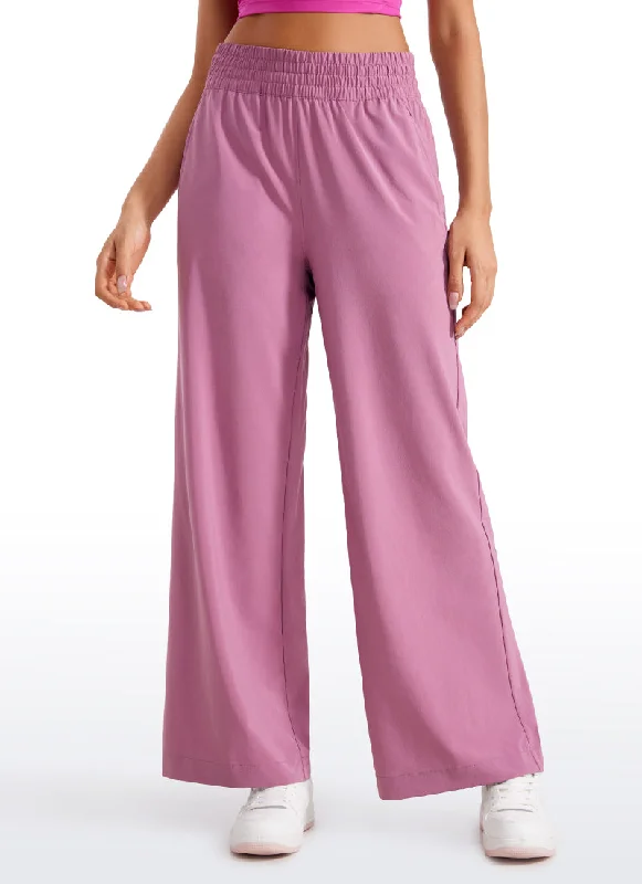 Embroidery Design Feathery-Fit Soft High Rise Wide Leg Pants with Pockets 30"