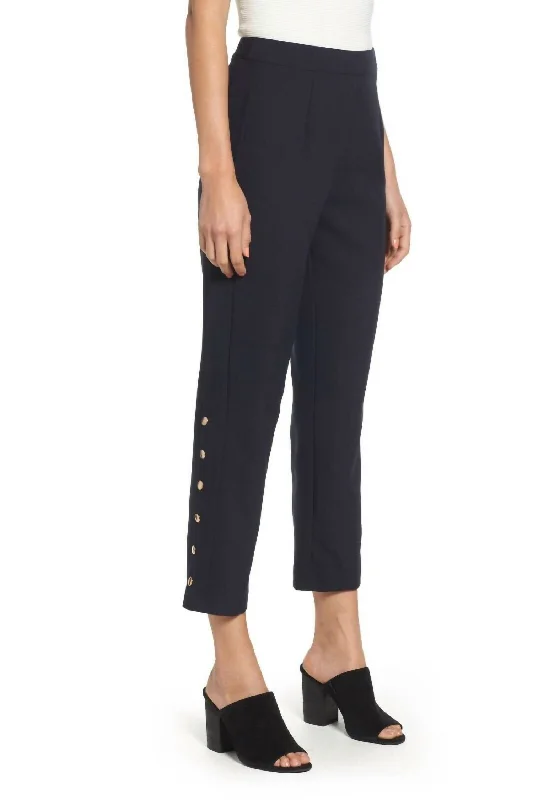 Perfect Tailoring Women's Snap Side Button Crop Ankle Pants In Navy Blue