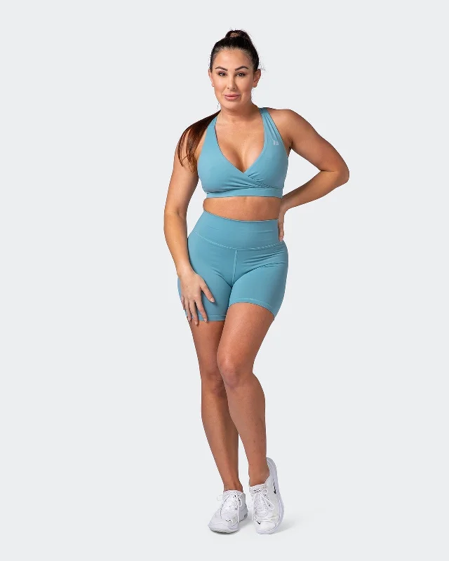 Retro Lace Fabric Signature Scrunch Bike Shorts-Dusty Jade