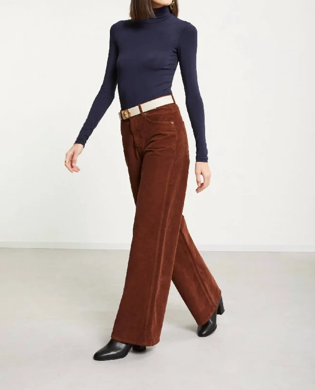 Classic Style Velvet Palazzo Trousers In Brucato