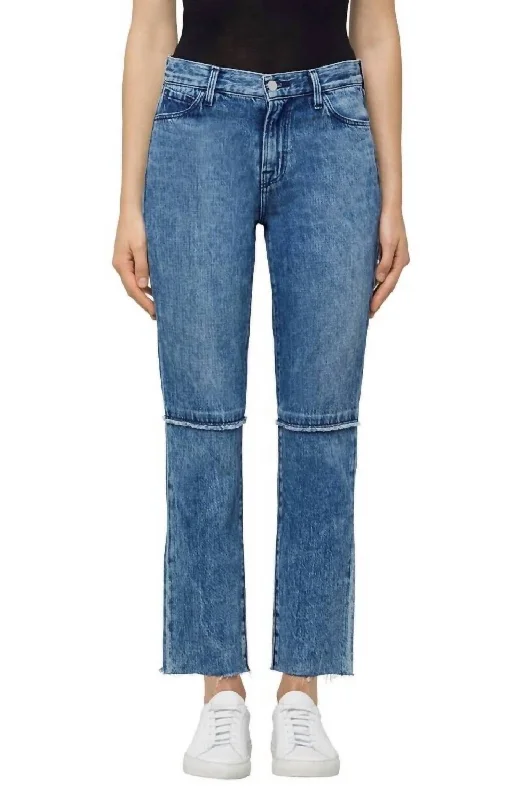 Fashion Must-have Ruby Frayed Cropped Straight Raw Hem High Rise Jeans In Blue