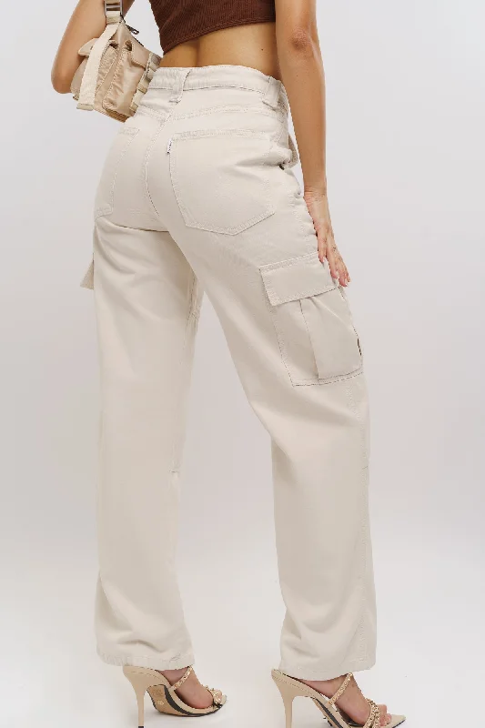 Fashion Trend Ecru Denim Cargo Pants