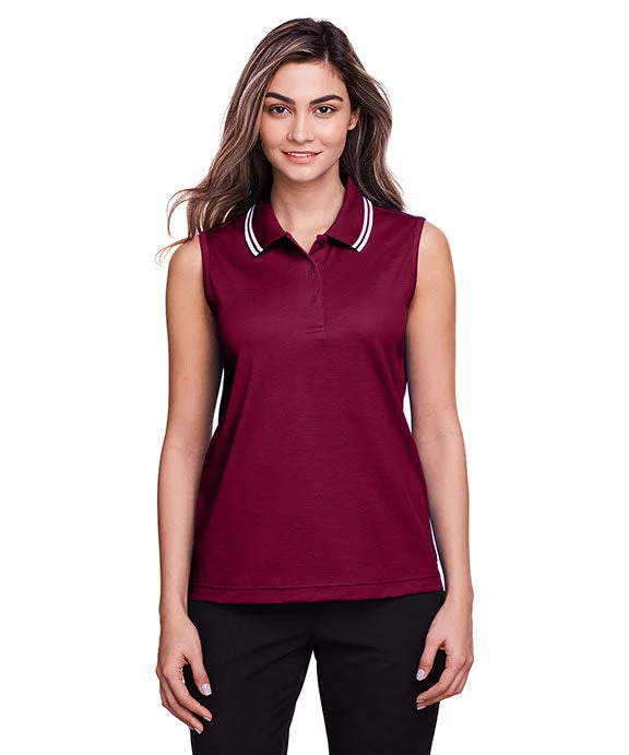 Simple Matching DG20SW - Devon & Jones CrownLux Performance® Ladies Plaited Tipped Sleeveless Polo Shirt | Burgundy/White