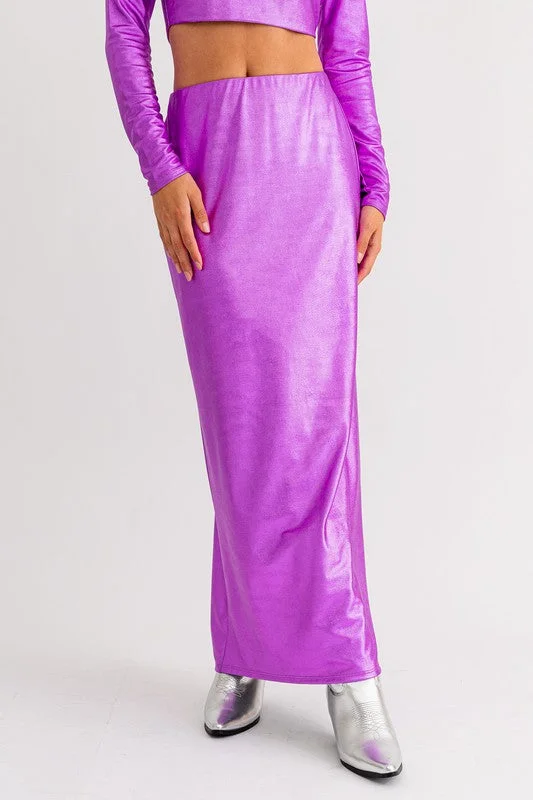 Creative Style The Glam Girl Metallic Pink Fitted Maxi Skirt