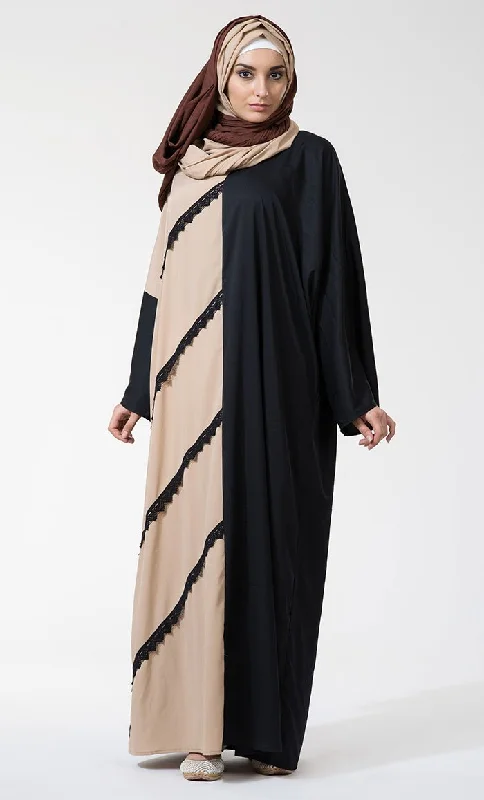 Cozy Dress Lace Trim Two-Tone Abaya dress