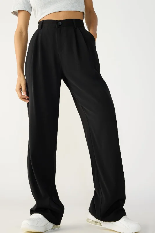 Casual Chic Black Double Pleated Korean Pants