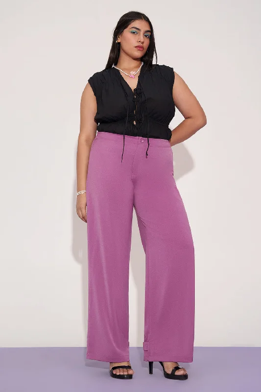 Single item design Mauve Taupe Curve Adjustable Hem Korean Pants
