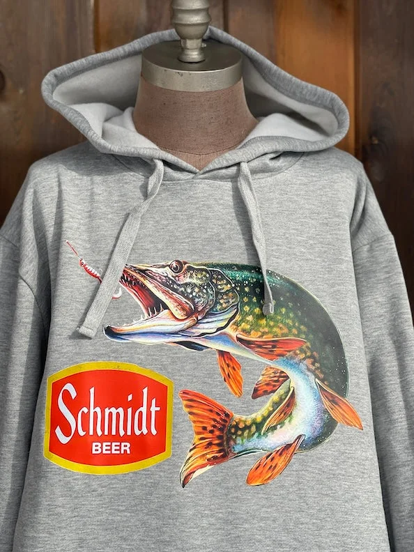 Advanced Design Schmidt Beer Retro Fishing Hoodie- Heather Grey