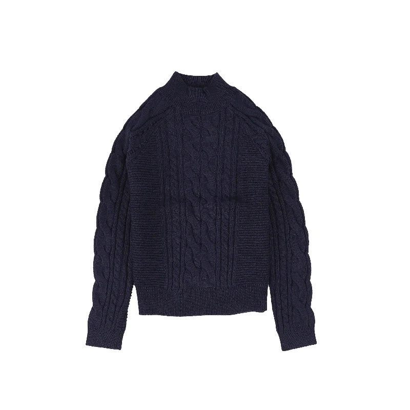 Carefree Bamboo Navy Braided Knit Mock Neck Sweater [FINAL SALE]