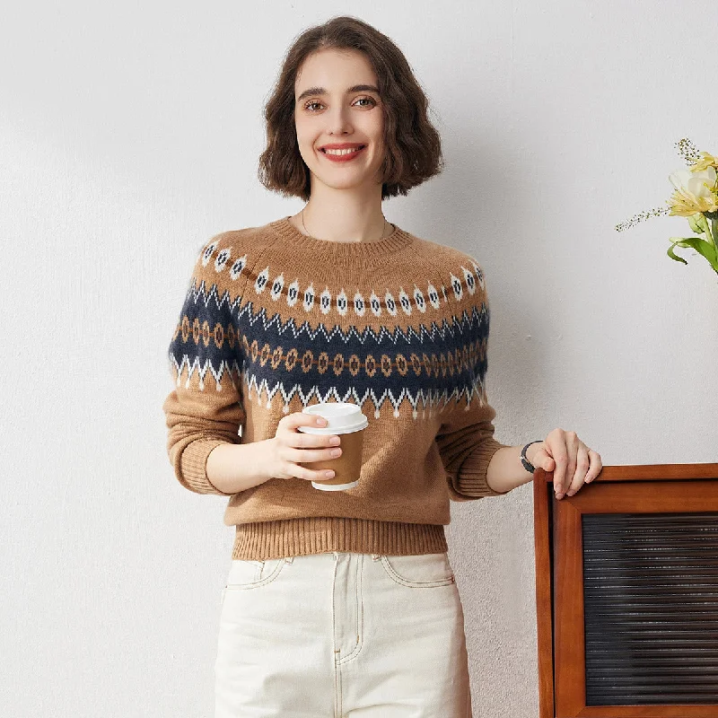 Trendy Wear 100% Cashmere Women's Cozy Nordic Knit Sweater