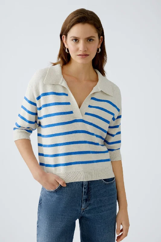 Classic Oui Stripe Pullover With Collar
