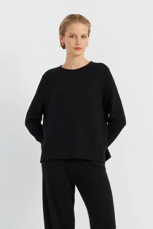 Street Charm Black Cashmere Boxy Sweater