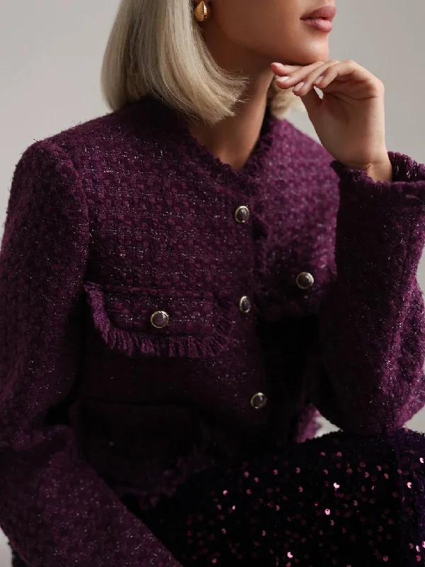Fashion Wear Textured Purple Tweed Jacket