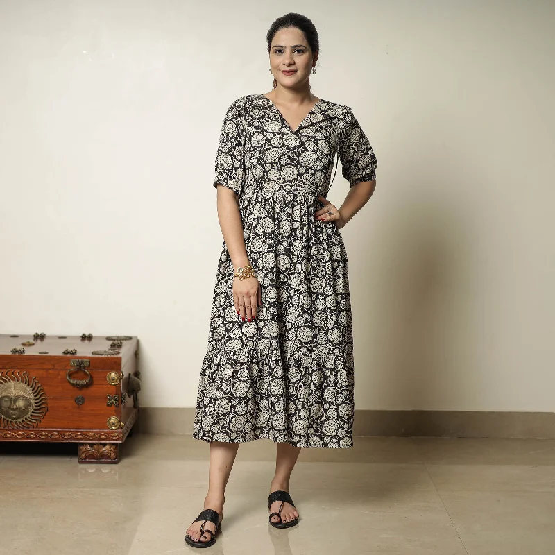 Trends Black - Bagru Block Printed Cotton Tiered Dress 11