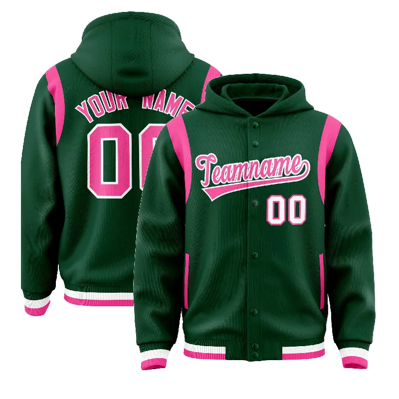 Comfortable And Cold-proof Custom Green Pink Varsity Full-Snap Letterman Shoulder Color Block Jacket Hoodie