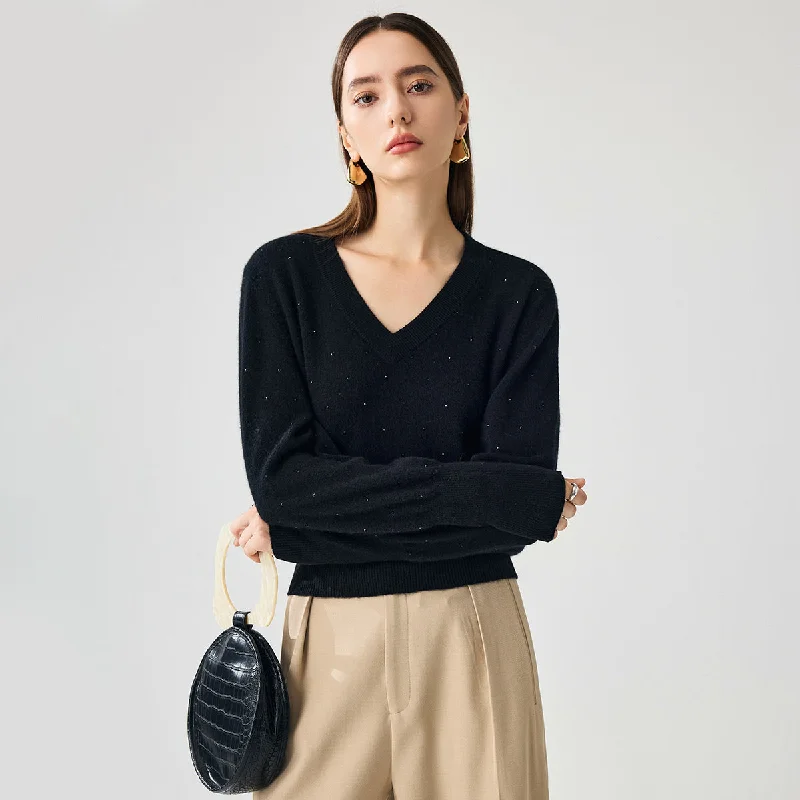 Comfortable Fashion 100% Cashmere Womens Sweater with Crystal Embellishments