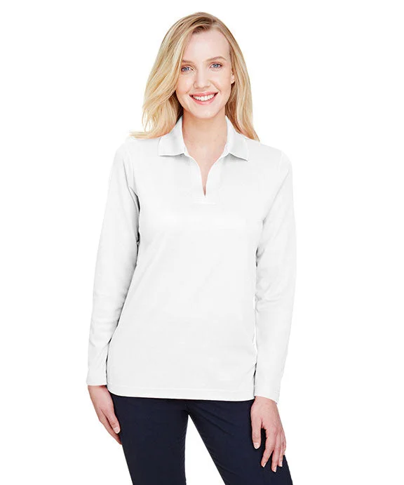 Sports And Leisure DG20LW - Devon & Jones CrownLux Performance® Ladies Plaited Long Sleeve Polo Shirt | White