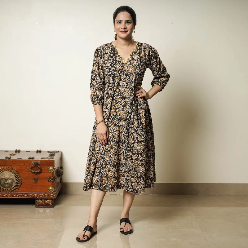 Romantic Temperament Black - Bagru Block Printed Cotton Flared Dress 03
