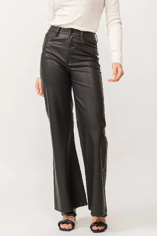 Must-have For Fashion Fiona High Rise Wide Leg Faux Leather In Smoked Charcoal