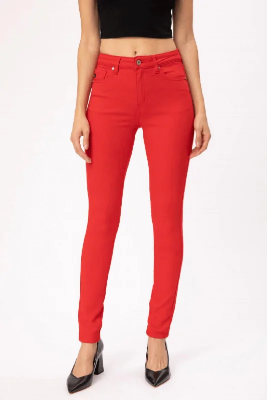 Exclusive Customization High Rise Non Distressed Super Skinny Jean In True Red