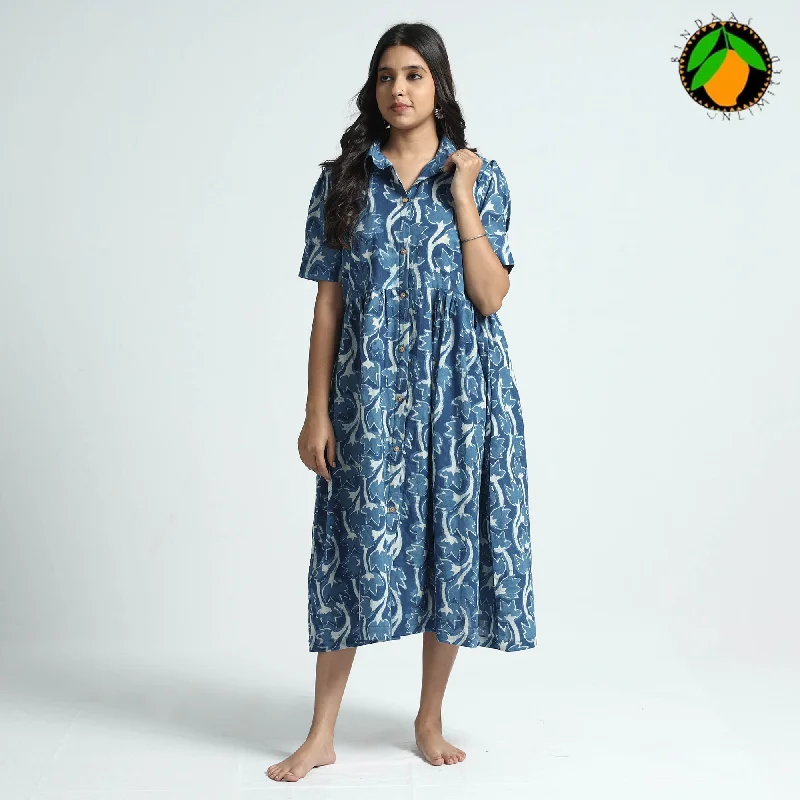 Sports Fitness Style Blue - Bindaas Art Block Printed Cotton Dress
