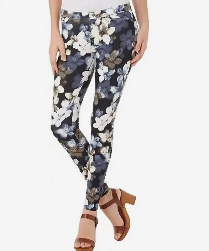 Multifunctional Style Floral Print Pull On Skinny Jeans In Multicolor