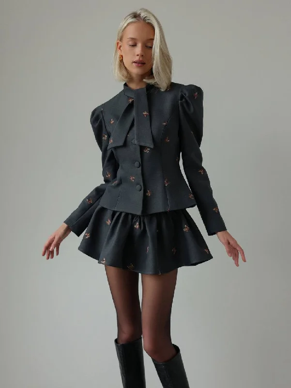 Street Fashion Charcoal Butterfly Embroidered Set