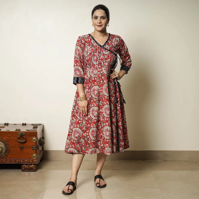 European Plan Red - Bagru Block Printed Cotton Angrakha Flared Dress 10