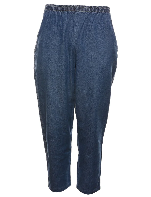 Elegant Classic Elasticated Waist Dark Wash Denim Trousers - W28 L27