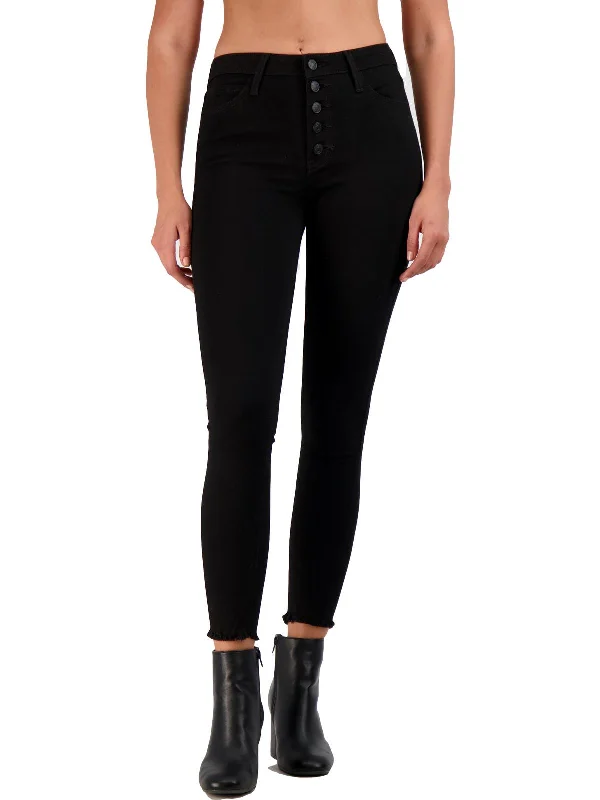 Effortless Dressing Womens Button Fly Frayed Hem Skinny Jeans
