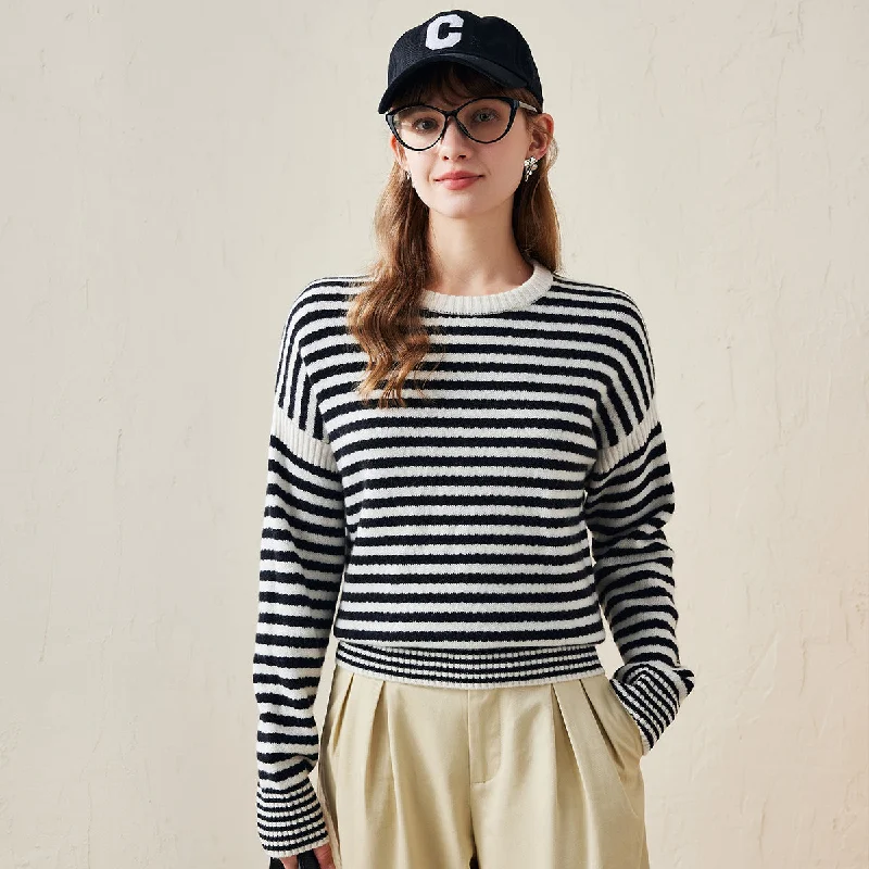 Simple And Comfortable 100% Wool Striped Knitted Pullover Sweater