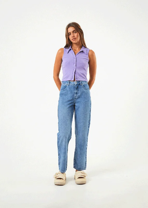 Basic Comfort AFENDS Womens Shelby - Denim Wide Leg Jeans Long - Worn Blue