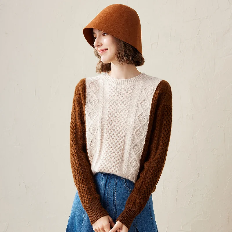 Exquisite Craftsmanship 100% Cashmere Colorblock Cable Knit Sweater
