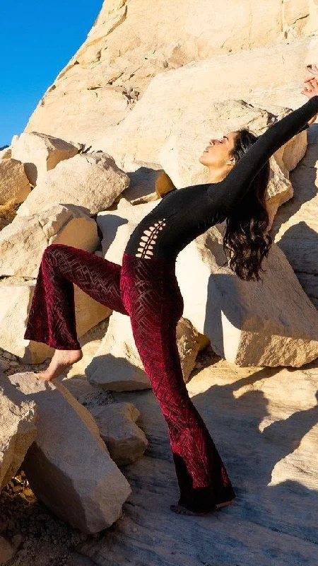 Sports Design Maroon Chevron Burnout Velvet Slim Bells