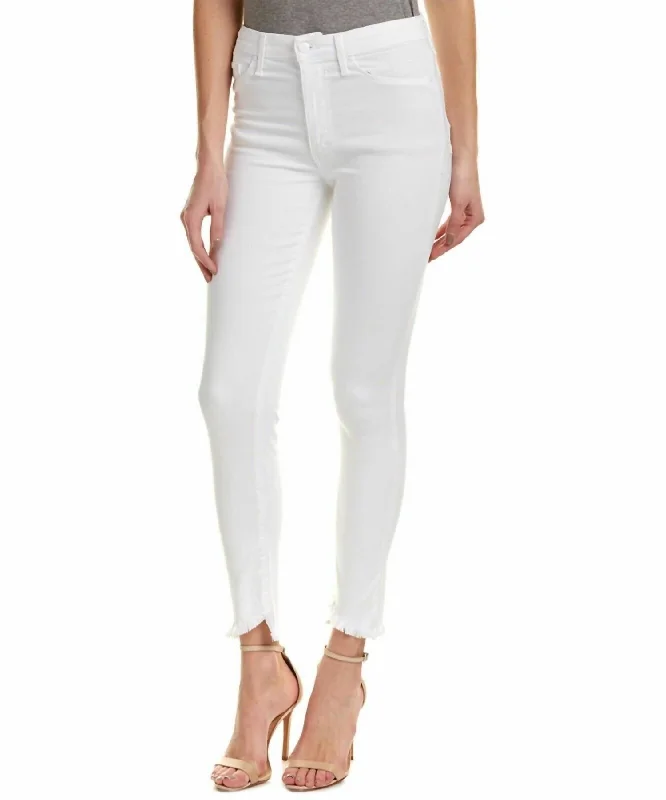 Elegant Temperament Flawless Ankle Slanted Raw Hem High Rise Skinny Jeans In White